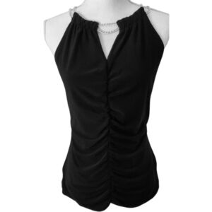 White House Black Market Black Ruched Cut Out Halter Tank Top In Black Size M
